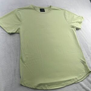 Cuts L Lime Green Curve Hem Cotton Blend Crew Short Sleeve T Shirt Minimalist